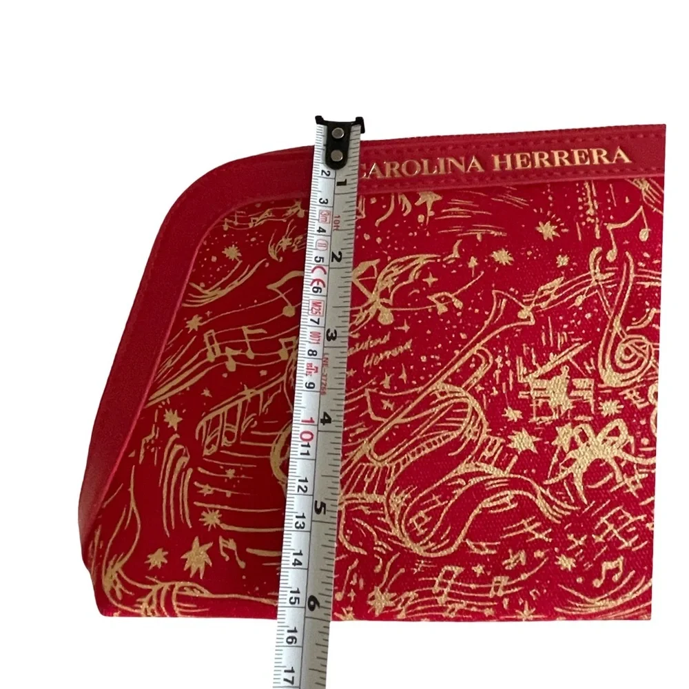 Carolina Herrera Red & Gold Cosmetic Bag Makeup Pouch Zip Travel Case